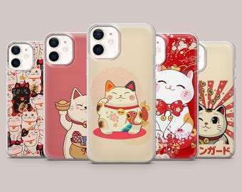 Fortune Cat Phone Case Maneki Neko Cover for iPhone 17Pro, 16, 15, 14, 13, 12, Samsung S26, S25, S24, S23Fe, A16, A56, Pixel 10, 9Pro, 8A