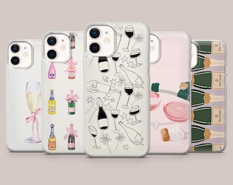 Champagne Phone Case Cocktail Drink Cover for iPhone 17Pro, 16, 15, 14, 13, 12, Samsung S26, S25, S24, S23Fe, A16, A56, Pixel 10, 9Pro, 8A