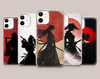 Samurai Girl Phone Case Female Japanese Warrior Cover for iPhone 17Pro, 16, 15, 14, 13, Samsung S26, S25, S24, S23Fe, A16, A56, Pixel 10, 9