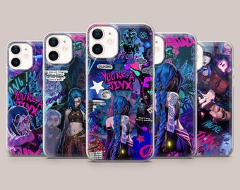 Funda para teléfono League of Legends Jinx para iPhone 17 Pro, 16, 15, 14, 13, 12, 11, Samsung S26, S25, S24, S23 Fe, A16, A56, Pixel 10, 9 Pro, 8A