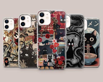 Japanese Cat Phone Case Kitty Aesthetic Cover for iPhone 17Pro, 16, 15, 14, 13, 12, Samsung S26, S25, S24, S23Fe, A16, A56, Pixel 10, 9Pro