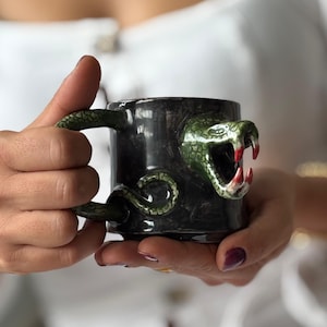 Handmade Snake Mug, Gothic Ceramic Coffee Mug, Dark Fantasy Pottery