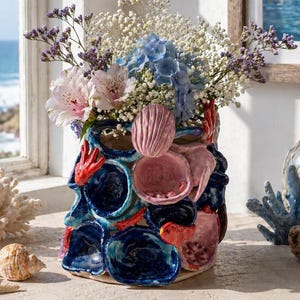 Ocean Vase, Sculptural Ceramic Vase, Handmade Pottery, Coastal Decor