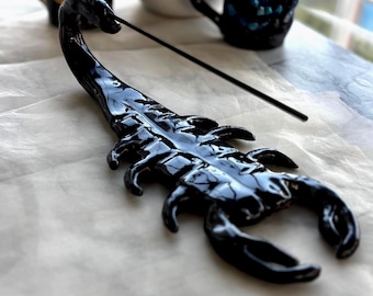 Handmade Scorpion Incense Holder - Ceramic Incense Burner - Gothic Home Decor - Witchy Decor - Unique Black Incense Stick Holder
