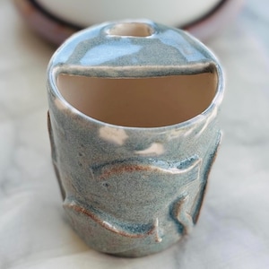 Handmade Fish Travel Mug - Ocean Ceramic Cup with Splash Guard, Coastal Coffee Mug