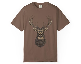 Camiseta con cabeza de ciervo realista / Ilustración de ciervo macho