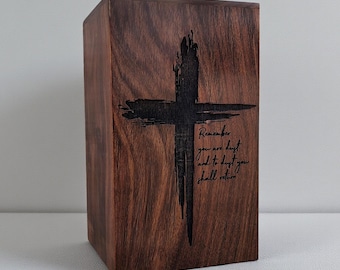 Handmade Rosewood  Cremation  Urn with Engraved Cross Design | Memorial Ashes Keepsake | Rustic Christian Funeral Urn