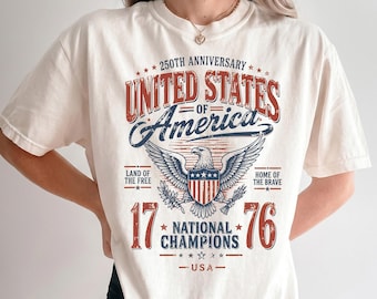 Retro USA Eagle T-Shirt, 1776 National Champions Shirt, Distressed Patriotic Tee, Mens Womens 250th Anniversary US America Apparel