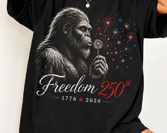 Camiseta del 250 aniversario de la libertad, camiseta patriótica de Bigfoot, camiseta de Sasquatch 1776-2026, regalo del 250 aniversario de EE. UU., gráfico retro del 4 de julio