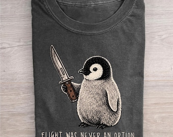 Camiseta "Vuelo nunca fue una opción", camiseta divertida con estampado de pingüino, camiseta vintage unisex, ropa con estética Weirdcore, regalo de pingüino