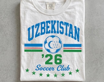 Uzbekistan 2026 Soccer Club Tee, Vintage Uzbekistan Football Shirt, Uzbek Flag Sports Apparel, Uzbekistan Fan Jersey Style