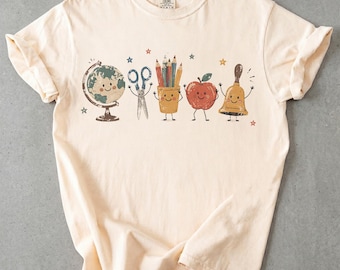 Retro Teacher Shirt, Cute Back to School Comfort Colors T-Shirt, Elementary Teacher Gift, Vintage School Supplies Tee, Kindergarten Teacher