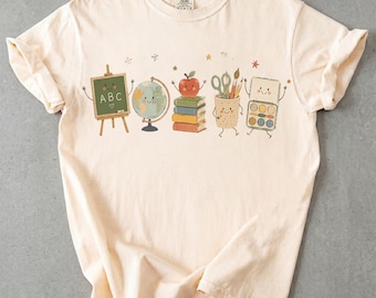 Teacher Shirt Back to School Gift Cute School Supplies Tee Kawaii Art Teacher T-Shirt Elementary School Teacher Shirt