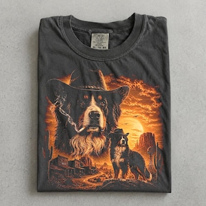 Bernese Mountain Dog Cowboy Shirt, Western Berner Tee, Vintage Dog Dad Gift, Retro Cowboy Dog Tshirt, Comfort Colors Bernese Mountain Tee