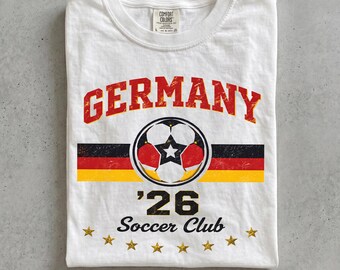 Vintage Germany Soccer T-Shirt, 2026 World Football Fan Tee, Germany Sports Club Shirt, Distressed Flag Graphic Tee, German Soccer Gift