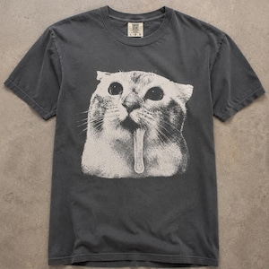 Funny Drooling Cat Shirt, Derpy Cat Meme Tee, Silly Cat T-Shirt, Vintage Gen Z Humor Tee, Weird Cat Lover Gift, Comfort Color