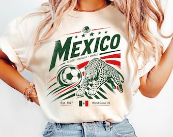 Mexico Soccer Shirt, Jaguar Graphic Mexican Football T-Shirt, World Game 2026 Fan Apparel, Pasion Orgullo Unidad Heritage Sports Tee