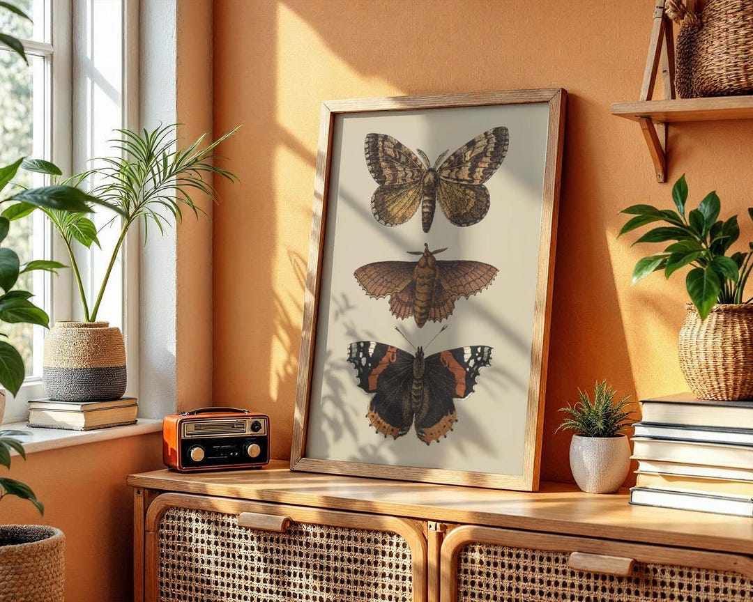 Vintage Moth Illustration Rolled Poster | Botanical Insect Wall Art ...
