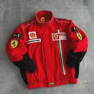 Vintage Ferrari F1 Racing Jacket | Unisex Motorsport Streetwear, Polyester Shell