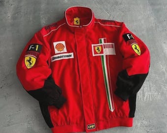 Vintage Ferrari F1 Racing Jacket | Unisex Motorsport Streetwear, Polyester Shell