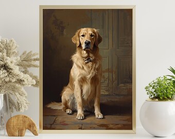 Vintage Golden Retriever Portrait Wall Art – Rustic Country Home Decor, Dog Lover Printable Poster