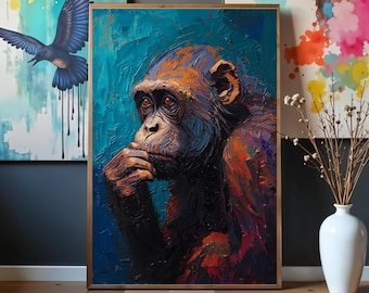 Arte mural abstracto de primates: vibrante retrato de mono expresionista: arte animal en estilo de pintura al óleo empastada