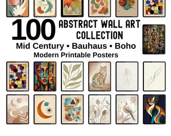 Set de 100 impresiones de arte abstracto – Galería de pared de estilo moderno de mediados de siglo (descarga digital)