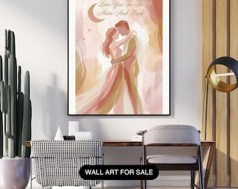Ilustración de pareja romántica, imprimible para San Valentín, póster de amor bohemio abstracto, impresión minimalista de acuarela de pareja.