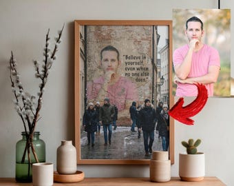 Arte mural urbano personalizado - Fotomural personalizado con cita - Retrato digital descargable