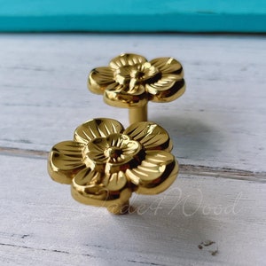 Flower Solid Brass Dresser Handle Pull Knob Pull Handle / Kitchen Cabinet Pull Handle Knob Furniture Hardware WM1652