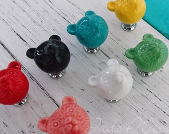 Bear Ceramic Knob Drawer Knob Dresser Knob Porcelain Knob Pull Handle Multi Color Furniture Hardware WM1791