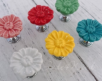 Perilla de cerámica con diseño de flores para cajón, tocador, porcelana, tirador, herrajes para muebles multicolores WM1790