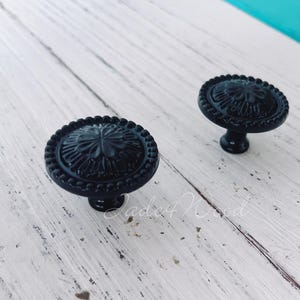 Vintage chique zwarte kastknop dressoirknop / keukenkastknop meubelbeslag WM444