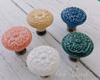 Bouton en céramique fleur bouton de tiroir bouton de commode bouton en porcelaine tirez la poignée multicolore matériel de meubles WM1789