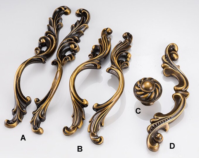 Vintage French Provincial Large Drawer Pulls for Dresser, Ornate Old