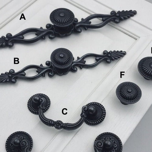 French Chic Handle Pull Knob Black Gold Pulls Handles / Etsy