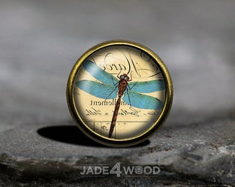 Perilla de gabinete con cabujón de vidrio de libélula, perilla de tocador, tirador de tocador, perilla para muebles