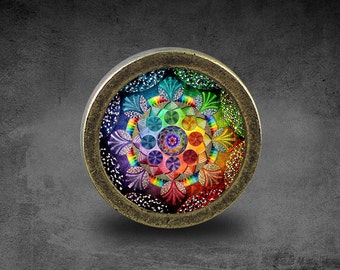 Mandalas Glass Cabochon Bronzo mobile Dresser Manopole pull / Dresser Pull / Manopole per mobili / Manopole per mobili