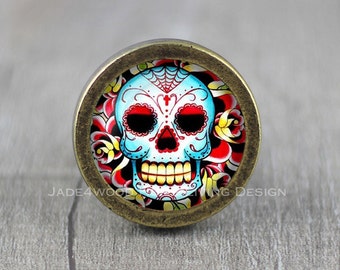 Skull Glass Cabochon Bronze cabinet Dresser Knob pull / Dresser Pull / Cabinet Knob / Furniture Knob