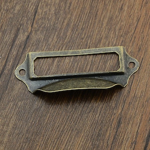 4pcs Antique Bronze Label Drawer Pull Small Antique Bronze Handle Label Holder with Cup Pull Drawer Pull CZ036