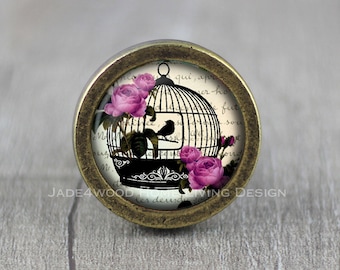 Bird Cage Glass Cabochon Vintage Bronze cabinet Dresser Knob pull / Dresser Pull / Cabinet Knob / Furniture Knob