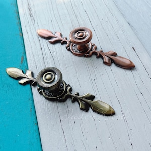 Vintage Copper Dresser Drawer Pull Handle / Antique Copper Cabinet Pull Handle Knob Furniture Hardware Back Plate LJ130