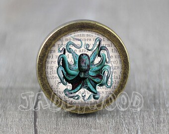 Octopus Glass Cabochon Bronze cabinet Dresser Knob pull / Dresser Pull / Cabinet Knob / Furniture Knob