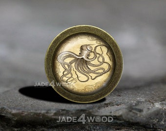 Octopus Glass Cabochon Bronze cabinet Dresser Knob pull / Dresser Pull / Cabinet Knob / Furniture Knob