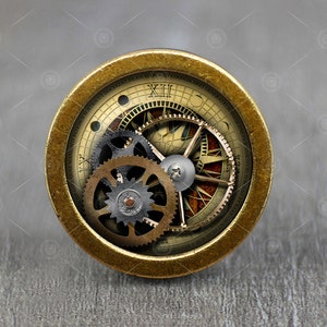 Puxador de armário de cômoda de bronze com cabochão de vidro Steampunk Gear / Puxador de cômoda / Puxador de armário / Puxador de móveis