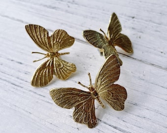 Solid Brass Butterfly Dresser Pull: Cabinet Knob, Furniture Hardware WM1862
