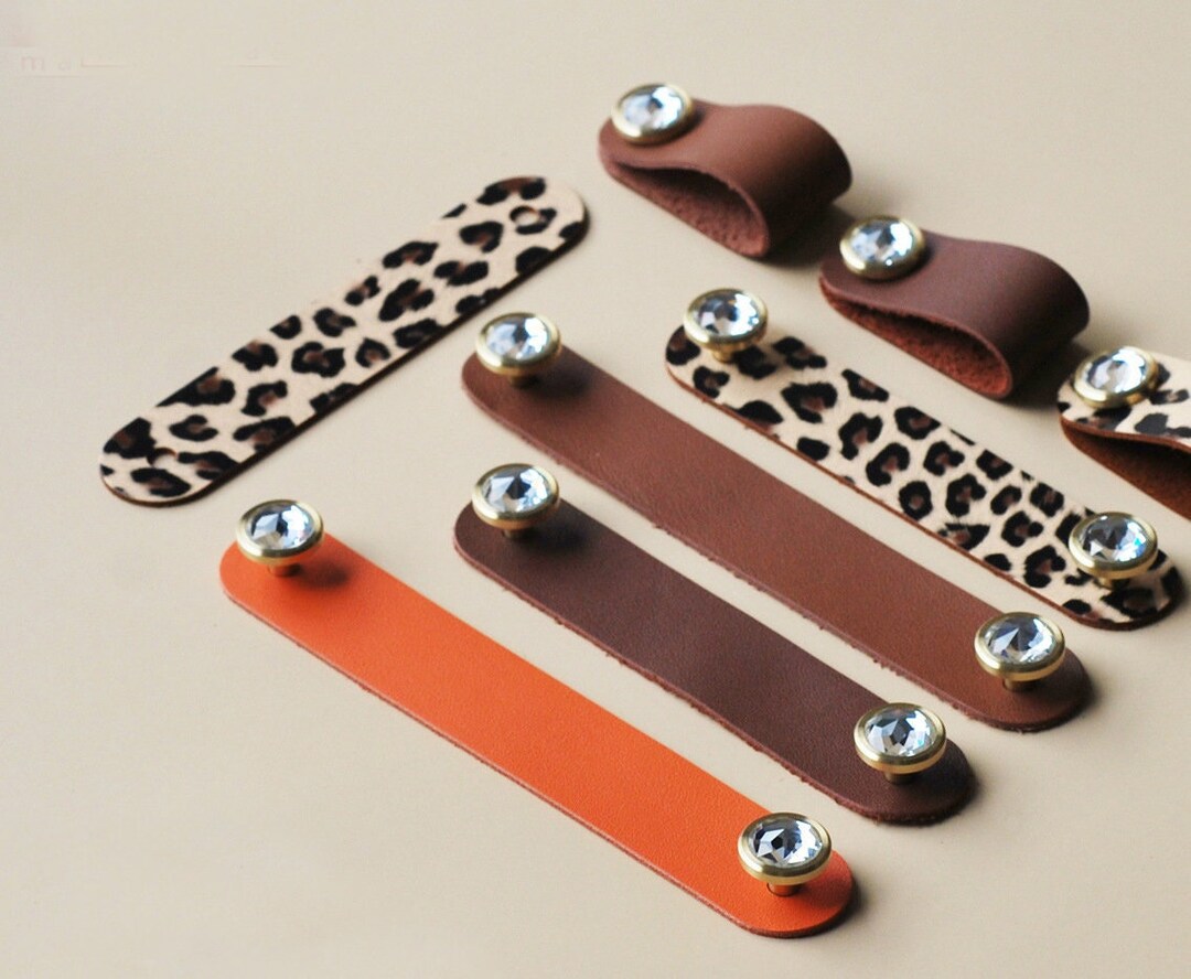 Crystal Leather Door Handles for Wardrobe Cupboard Drawer Pull