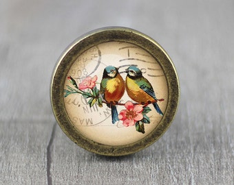 Bird Glass Cabochon Bronze cabinet Dresser Knob pull / Dresser Pull / Cabinet Knob / Furniture Knob