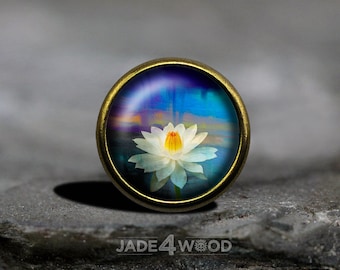 Puxador de armário cabochão de vidro em forma de flor de lótus, puxador de cômoda, puxador de móveis