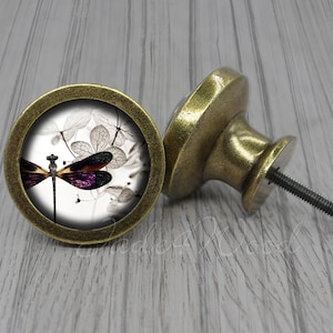 Dragonfly Glass Cabochon Bronze cabinet Dresser Knob pull / Dresser Pull / Cabinet Knob / Furniture Knob